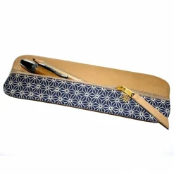 Clearance Federmäppchen Leder & Stoff „Asanoha” blau beige Federmäppchen