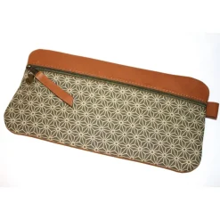 Hot Federmäppchen Leder & Stoff  „Asanoha” khaki Federmäppchen
