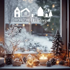 Hot Fensterbild fröhliche Winterzeit Weihnachtsdekoration Sticker Aufkleber 2 Farben 3 Größen auch in XXL Sticker & Aufkleber