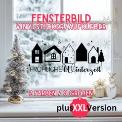 Hot Fensterbild fröhliche Winterzeit Weihnachtsdekoration Sticker Aufkleber 2 Farben 3 Größen auch in XXL Sticker & Aufkleber