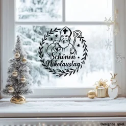 Fensterbild Kranz Aufkleber schönen Nikolaustag | Winterzeit Deko Adventzeit und Nikolaus , Exklusiv Sticker & Aufkleber