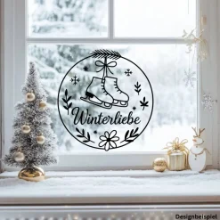 Hot Fensterbild Kranz Aufkleber Winterliebe | Winterzeit Deko für Advent und Weihnachten, Exklusiv Sticker & Aufkleber