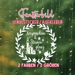 Fensterbild Kranz Aufkleber Kerzenschein & Sternenglanz  | Winterzeit Deko für Advent und Weihnachten, Exklusiv Sticker & Aufkleber