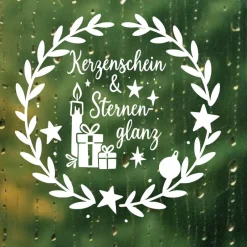 Fensterbild Kranz Aufkleber Kerzenschein & Sternenglanz  | Winterzeit Deko für Advent und Weihnachten, Exklusiv Sticker & Aufkleber