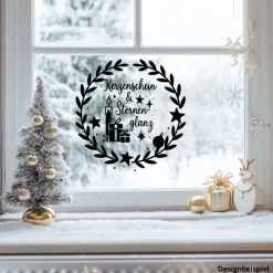 Fensterbild Kranz Aufkleber Kerzenschein & Sternenglanz  | Winterzeit Deko für Advent und Weihnachten, Exklusiv Sticker & Aufkleber