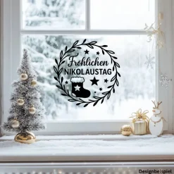 Online Fensterbild Kranz Aufkleber Fröhlichen Nikolaustag | Winterzeit Deko Adventzeit und Nikolaus , Exklusiv Sticker & Aufkleber