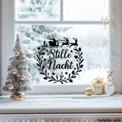Clearance Fensterbild Kranz Aufkleber Stille Nacht Rentier | Winterzeit Deko für Advent und Weihnachten, Exklusiv Sticker & Aufkleber