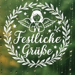 Sticker & Aufkleber|frickelfrieda Fensterbild Kranz Aufkleber festliche Grüße | Winterzeit Deko für Advent und Weihnachten, Exklusiv