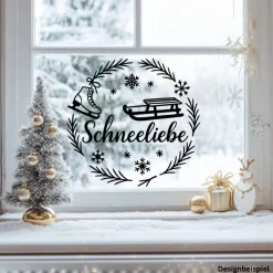 Discount Fensterbild Kranz Aufkleber Schneeliebe | Winterzeit Deko für Advent und Weihnachten, Exklusiv Sticker & Aufkleber