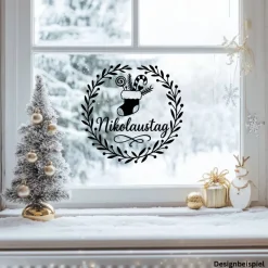 Sticker & Aufkleber|frickelfrieda Fensterbild Kranz Aufkleber Nikolausstiefel Nikolaustag | Winterzeit Deko Adventzeit und Nikolaus , Exklusiv