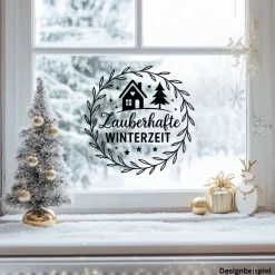 Sticker & Aufkleber|frickelfrieda Fensterbild Kranz Aufkleber Zauberhafte | Winterzeit Deko für Advent und Weihnachten, Exklusiv