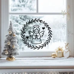 New Fensterbild Skandi Stil minimalistischer Aufkleber Engel | Winterzeit Deko für Advent und Weihnachten, Exklusiv Sticker & Aufkleber