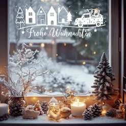 Hot Fensterbild Weihnachtsszene Weihnachtsdekoration Sticker Aufkleber 2 Farben 3 Größen auch in XXL Sticker & Aufkleber