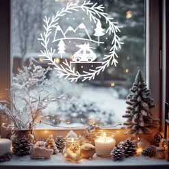 Sale Fensterdeko Advent Weihnachten Fensterbild Weihnachtsdekoration Sticker minimalistischer Kranz 2 Farben 3 Größen Sticker & Aufkleber