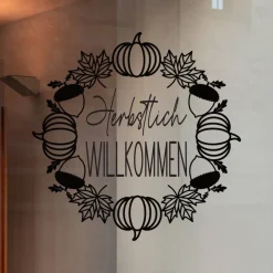 Herbst|frickelfrieda Fensterdeko Herbstlich Willkommen Fensterbild Herbstdekoration Sticker Kranz Kürbis Eicheln