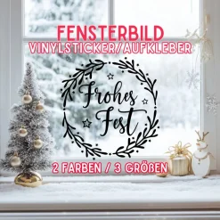 Clearance Fensterdeko Schriftzug Frohes Fest Fensterbild Weihnachtsdekoration Sticker Kranz 2 Farben 3 Größen Sticker & Aufkleber