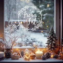 Clearance Fensterdeko Schriftzug Frohes Fest Fensterbild Weihnachtsdekoration Sticker Kranz 2 Farben 3 Größen Sticker & Aufkleber