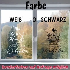 Sticker & Aufkleber|frickelfrieda Fensterdeko Schriftzug gesegnete Weihnachten Fensterbild Weihnachtsdekoration Häuschen Vogel 2 Farben 3 Größen