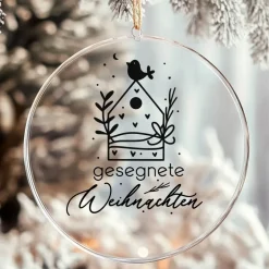 Sticker & Aufkleber|frickelfrieda Fensterdeko Schriftzug gesegnete Weihnachten Fensterbild Weihnachtsdekoration Häuschen Vogel 2 Farben 3 Größen