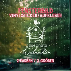 Sticker & Aufkleber|frickelfrieda Fensterdeko Schriftzug gesegnete Weihnachten Fensterbild Weihnachtsdekoration Häuschen Vogel 2 Farben 3 Größen
