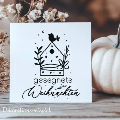 Sticker & Aufkleber|frickelfrieda Fensterdeko Schriftzug gesegnete Weihnachten Fensterbild Weihnachtsdekoration Häuschen Vogel 2 Farben 3 Größen