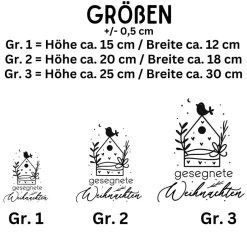 Sticker & Aufkleber|frickelfrieda Fensterdeko Schriftzug gesegnete Weihnachten Fensterbild Weihnachtsdekoration Häuschen Vogel 2 Farben 3 Größen