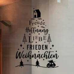 Best Fensterdeko WeihnachtsfriedenTannenbaum Schriftzug Fensterbild Weihnachtsdekoration 2 Farben 3 Grö&sz Sticker & Aufkleber