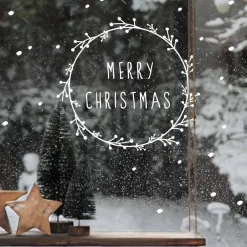 Sticker & Aufkleber|jamsstyle Fenstersticker "Weihnachtskranz" Frohe Weihnachten mit Schneeflocken