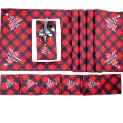Online Festliche Bestecktaschen 6 Stück & Tischläufer Tannenbaum – Tischdeko Weihnachten & Winter Weihnachtsbaumdecken
