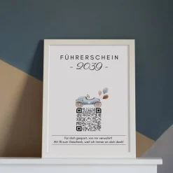 Outlet Führerschein Zuschuss | Geldgeschenk | Personalisiertes Virtuelles Sparbuch | QrCode Bild | Auto Blau Geldgeschenke