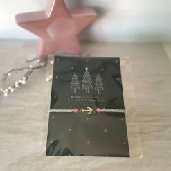 Outlet Filigran geknüpftes Armband in Grau mit Anker-Element in Roségold, Glasschliffperlen in Rosa, Weihnachtskarte Weihnachtsgeschenke