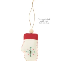 Baumschmuck|AmOlenDiek Filzanhänger Handschuh Weiß-Rot - Winterlicher Dekoanhänger für Geschenke und Weihnachtsbaum