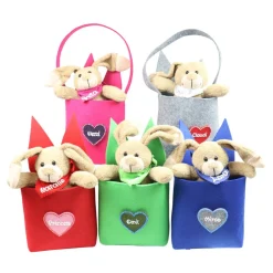Discount Filztasche mit Hasenohren und Hase personalisiert -  Geschenk zu Ostern mit Name - Filztasche in Filzherz Osterkörbchen