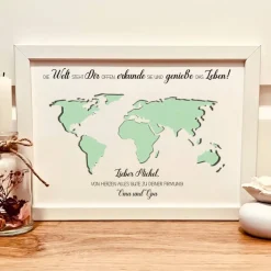 Best Firmung Geschenk personalisiert – Geldgeschenk Bilderrahmen mit Weltkarte und Wunschname Geldgeschenke