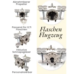 New Flaschenkäfig Flugzeug – Originelles Männergeschenk personalisierbar, Schnapsflieger für 0,7l Flaschen Gastgeschenke