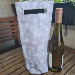 Best Flaschentasche 38x10x8 cm – Geschenktasche Flaschenbeutel grau mit Schneeflocken Motiv Geschenkverpackungen
