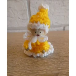 Clearance fünf gehäkelte Wichtel -gelb-weiß Weihnachtsdeko