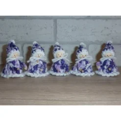 Weihnachtsdeko|CreativBaer fünf kleine gehäkelte Wichtel - lila-weiß (Höhe 6 cm)