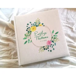 Discount Fotoalbum echtes Leinen personalisierbar Greenery exotisch Hochzeitsalbum Gästebuch Hochzeitsalben