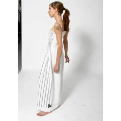 Best FRAUEN KLEID mit FALTEN Unikat lang weiß mit schwarzem Siebdruck Hochzeitskleider