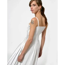 Best FRAUEN KLEID mit FALTEN Unikat lang weiß mit schwarzem Siebdruck Hochzeitskleider
