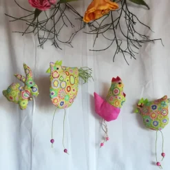 New Frühlings - Osterdekoration, 3 - teiliges Set, Stoffhühner und Gans, Frühlings - Osterdekoration zum Anhängen Osterdeko