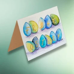 Online Frohe Ostern & bunte Eier – Nachhaltige Aquarellkarte als Klappkarte oder Postkarte Osterkarten