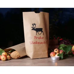 Hot Frohe Weihnacht! mit Elch Set große Geschenktüte Kraftpapier mit Kordel in rot-weiß und Geschenkanhänger aus Papier Geschenkverpackungen