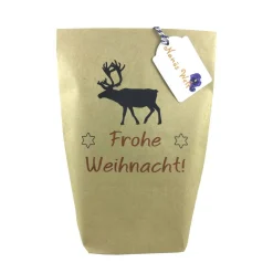 Hot Frohe Weihnacht! mit Elch Set große Geschenktüte Kraftpapier mit Kordel in rot-weiß und Geschenkanhänger aus Papier Geschenkverpackungen