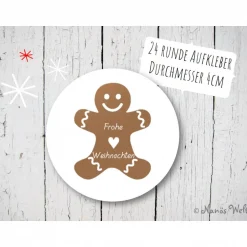 Sticker & Aufkleber|Nanös Welt Frohe Weihnachten Aufkleber rund mit Lebkuchenmann 4cm 24 Stück
