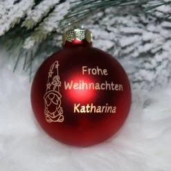 Clearance Frohe Weihnachten Wichtel + Name - Personalisierte Weihnachtskugel mit Lasergravur Baumschmuck Personalisierbar