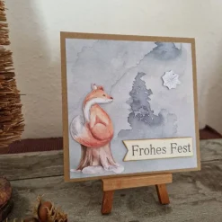 Weihnachtskarten|Teufelinchens_Ideen_Shop Fuchs auf Holzstumpf - Weihnachtskarte - Frohes Fest