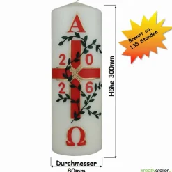 Clearance Garten des Lebens – Festliche Osterkerze handverziert mit Blumenranke, Kreuz & Alpha/Omega, christliche Echtwachskunst Osterkerzen