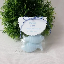 Best Gastgeschenk Pfiffig mit 2 FISCHE - Seifenfische zur Taufe, Kommunion, Konfirmation - HELLBLAU Gastgeschenke